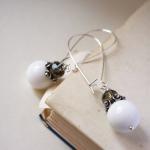 White And Grey Earrings - Glass Anc Crystal -..