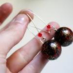 Black Red Gold Earrings Big Beads - Paint On Black