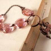 unicorn pink and copper bracelet - fairytales dream lovely cute round lampwork glass beads pendant charm