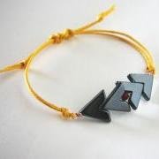 for him - tribal bracelet hematine stone and yellow waxed cotton - men and unisex bracelet