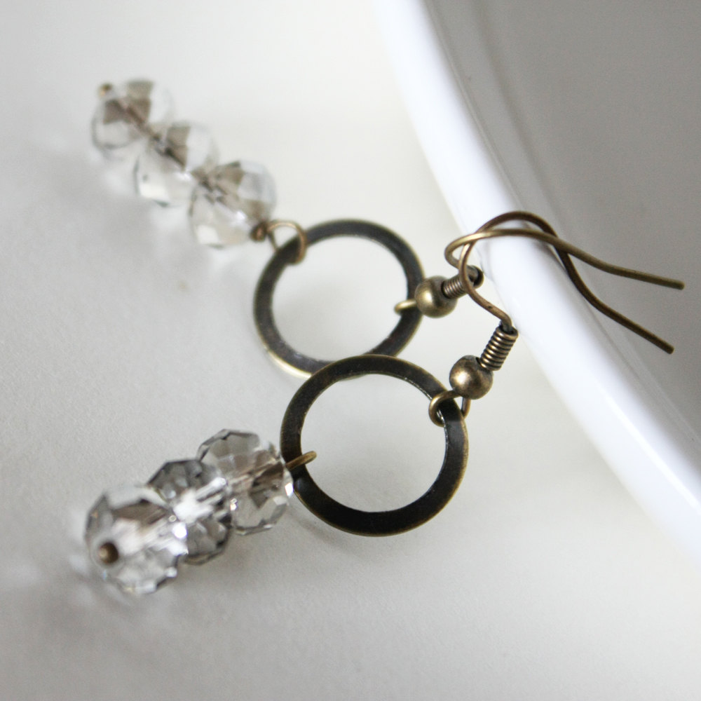 Simply Silver - Earrings - Crystal Rondelles Silver Grey Antique Bronze Light Elegant