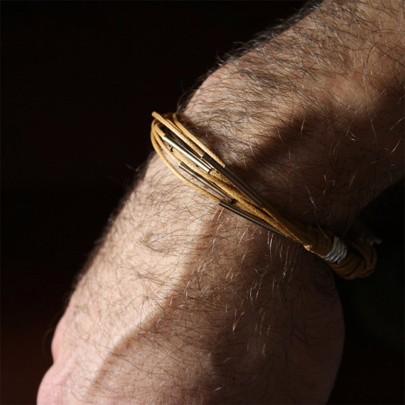 For Him - Metal And Waxed Cotton - Men And Unisex Bracelet - Ochre Earth Tone - Other Custom Colors