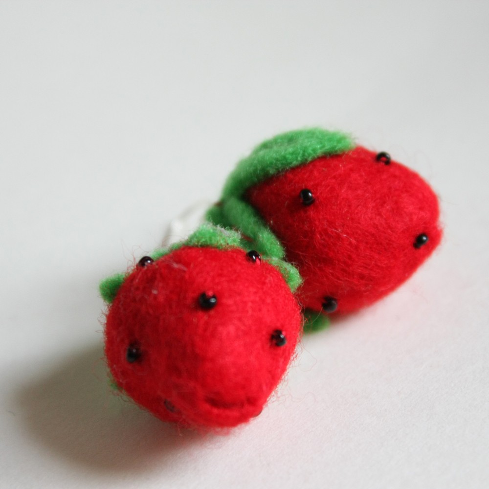 Strawberries Earrings - Spring Fruit Red And Green Pretty Lovely Cute