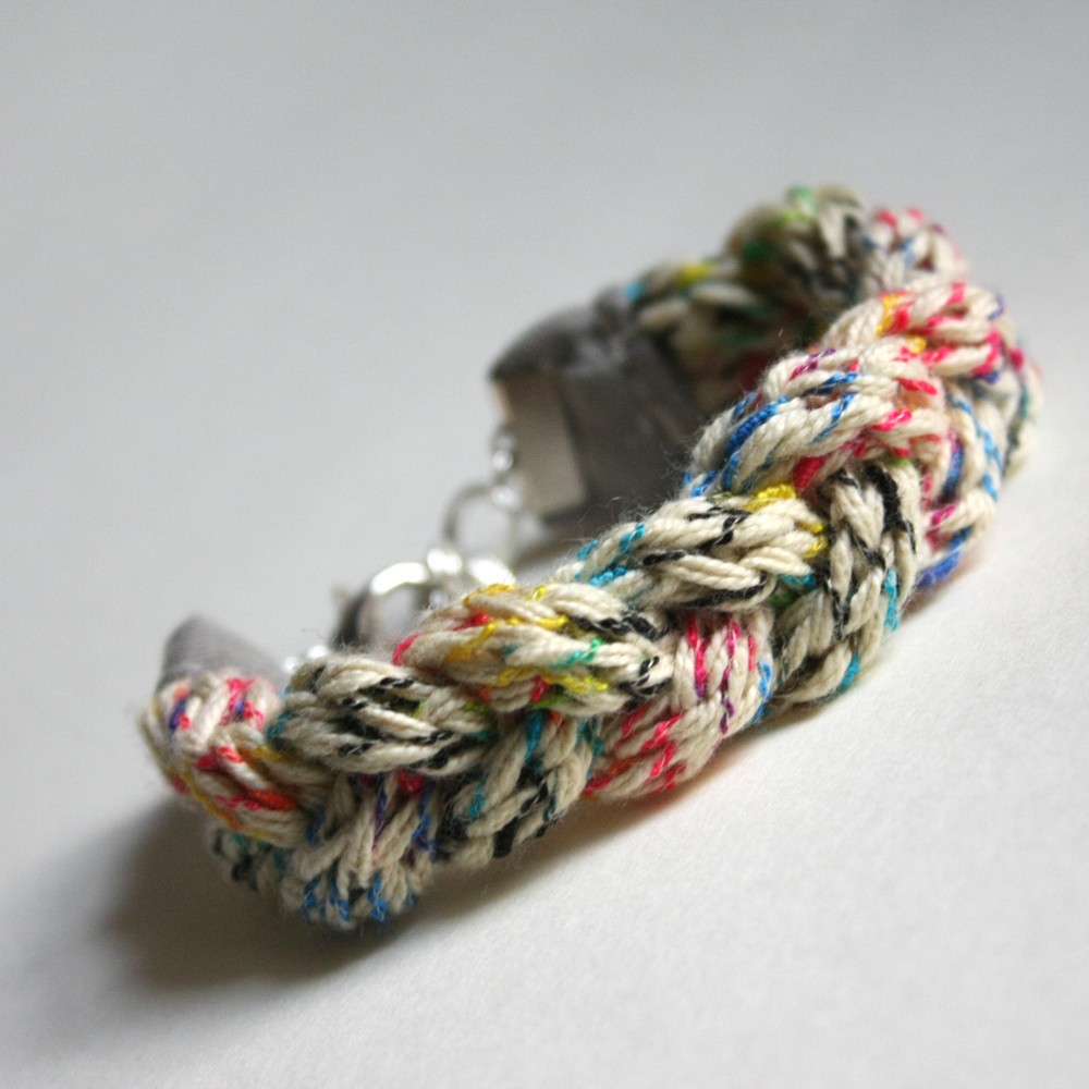 Plait Bracelet - Ivory And Multicolor Knitted - Boho Casual Yarn Fiber Soft