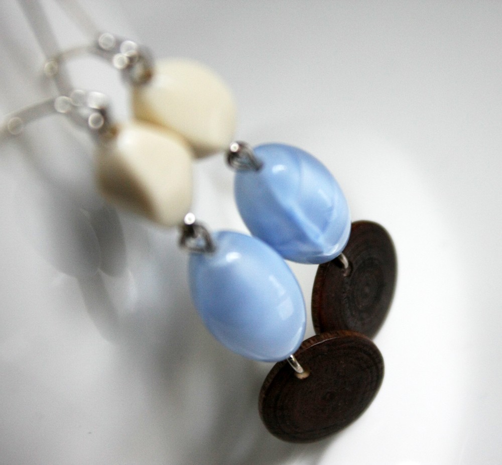 Earrings Blue Ivory Brown - Ice Colors - Buttercream Chocolate And Azure