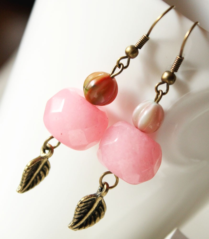 Earrings -pink Berries - Pink Bronze Romantic Woodland