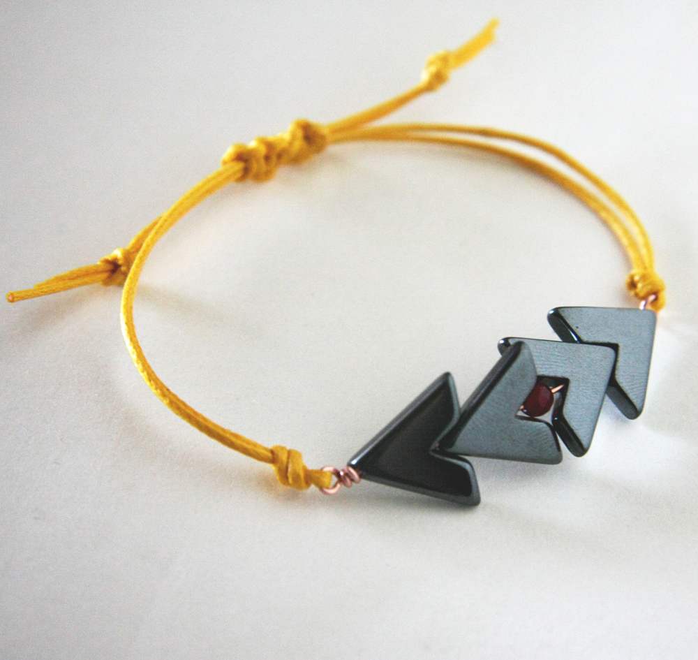 For Him - Tribal Bracelet Hematine Stone And Yellow Waxed Cotton - Men And Unisex Bracelet